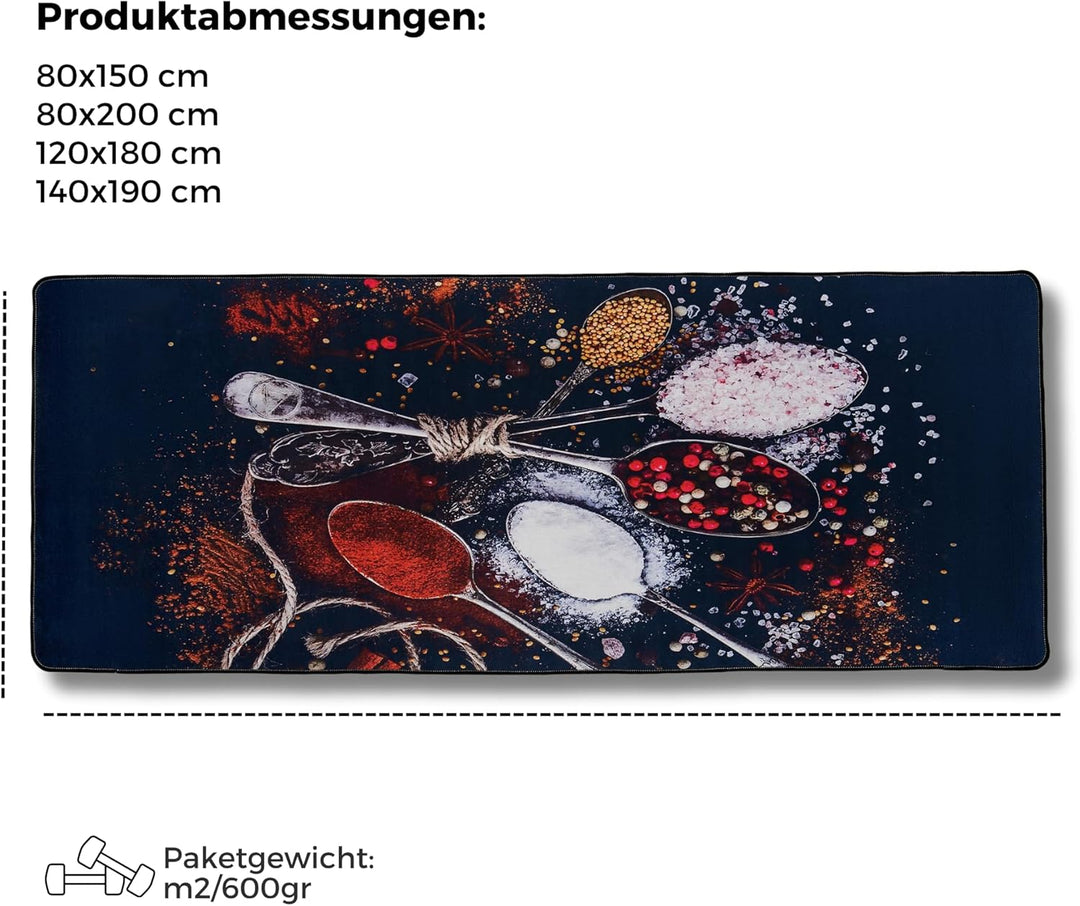 Küchenteppich, rutschfeste Küchenläufer, Waschbarer Küchen Teppich, Schwarz Küchenmatte, Waschbarer