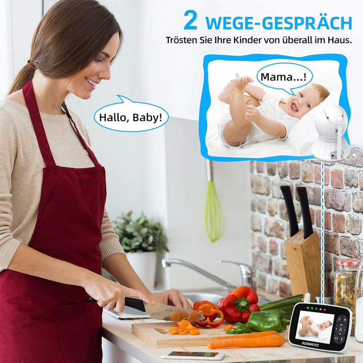 BURNNOVE Babyphone mit Kamera 3,5 Zoll Video Babyphone 355° Schwenk- & 120° Neigefunktion 2X Digital
