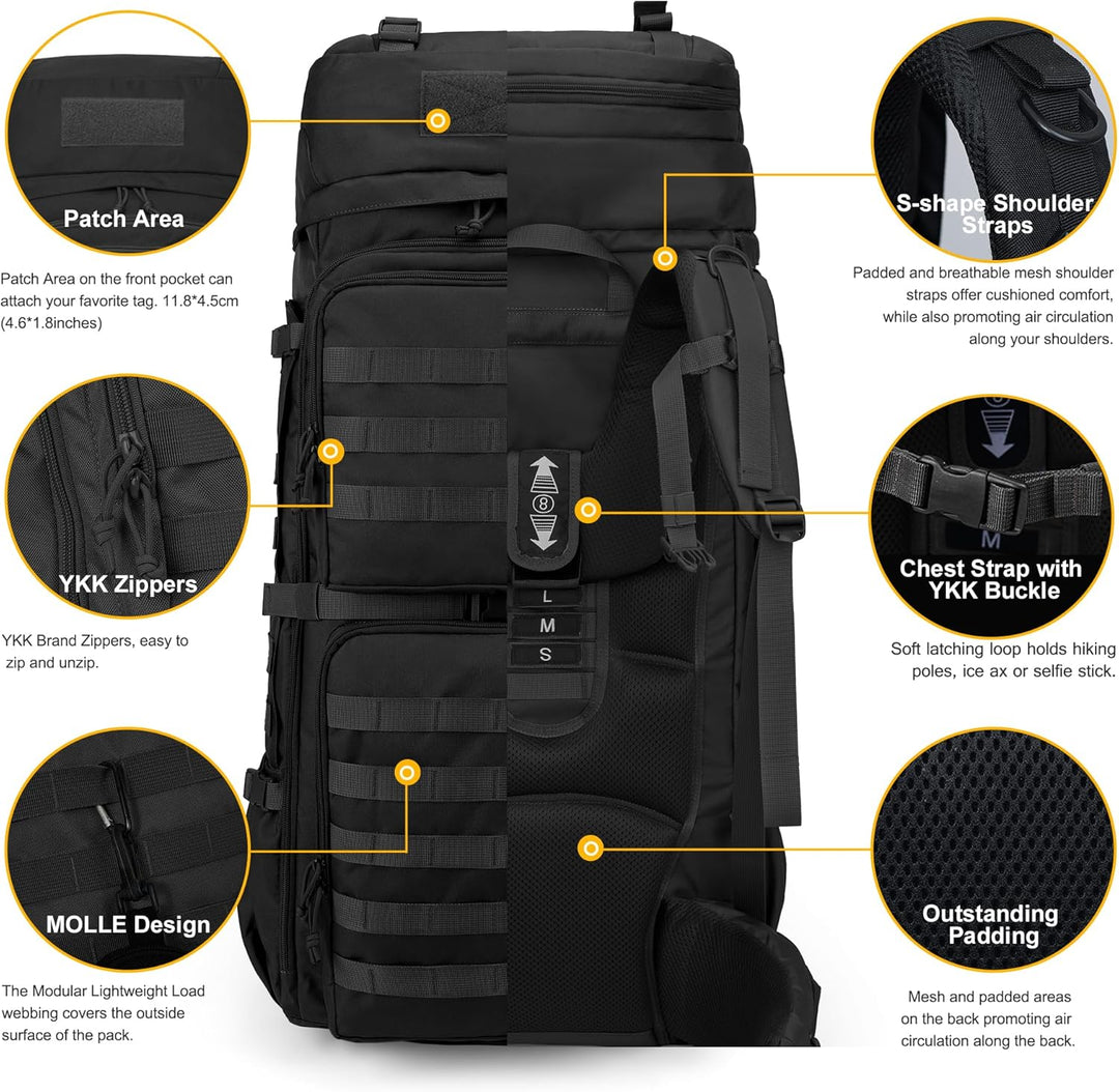 Mardingtop 75L Rucksack Taktischer Rucksack Wanderrucksack Trekkingrucksack YKK Zipper mit der gross