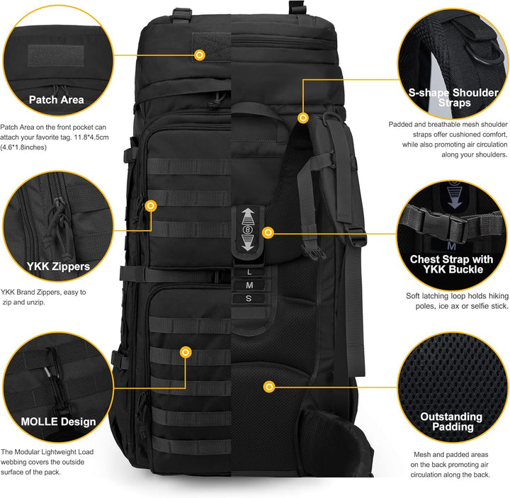 Mardingtop 75L Rucksack Taktischer Rucksack Wanderrucksack Trekkingrucksack YKK Zipper mit der gross