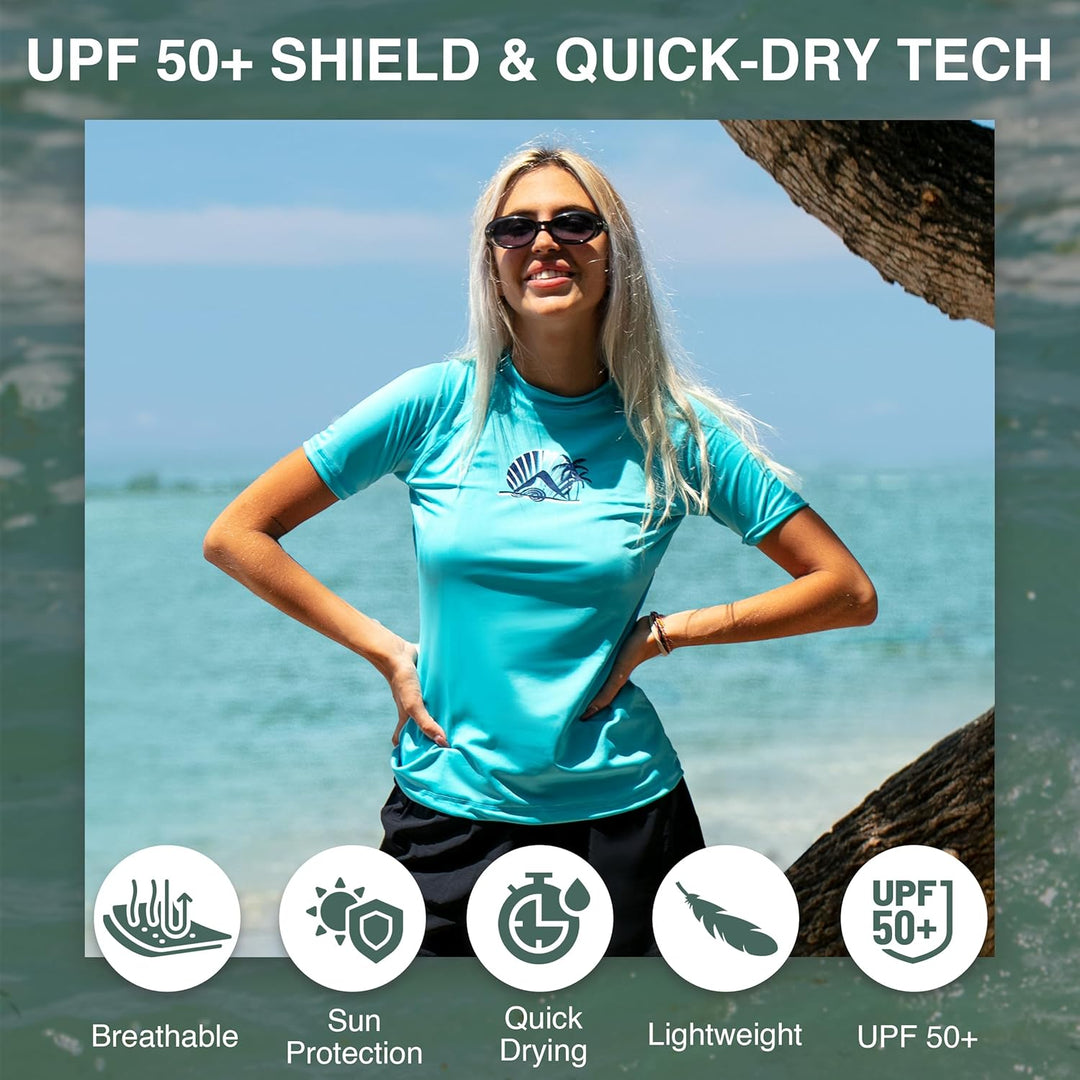 Kanu Surf Breeze Damen Rashguard & Workout Top mit LSF 50+, kurzärmelig M Alyssa Aqua, M Alyssa Aqua