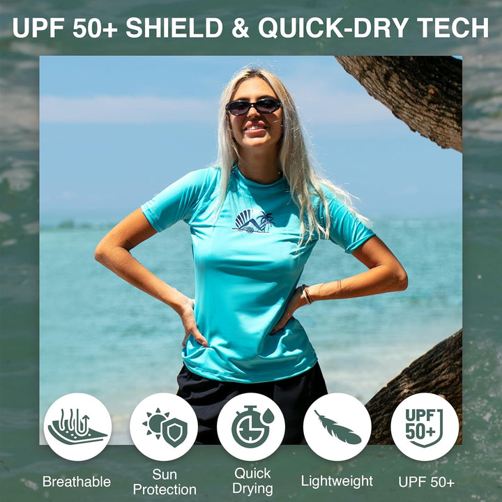 Kanu Surf Breeze Damen Rashguard & Workout Top mit LSF 50+, kurzärmelig M Alyssa Aqua, M Alyssa Aqua