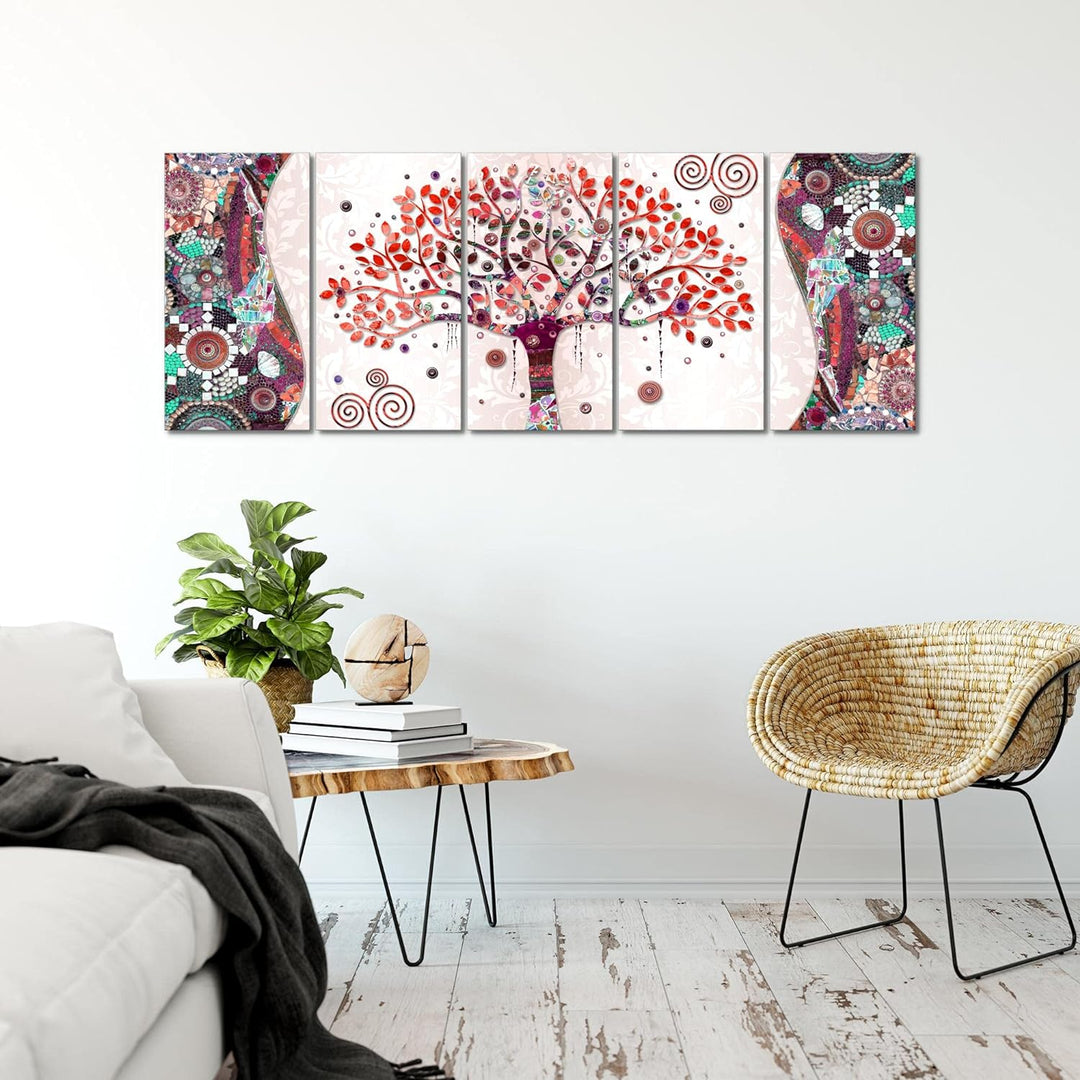 Runa Art Wandbild XXL Gustav Klimt - Baum des Lebens Wohnzimmer 200 x 80 cm Rosa 5 Teilig - Made in
