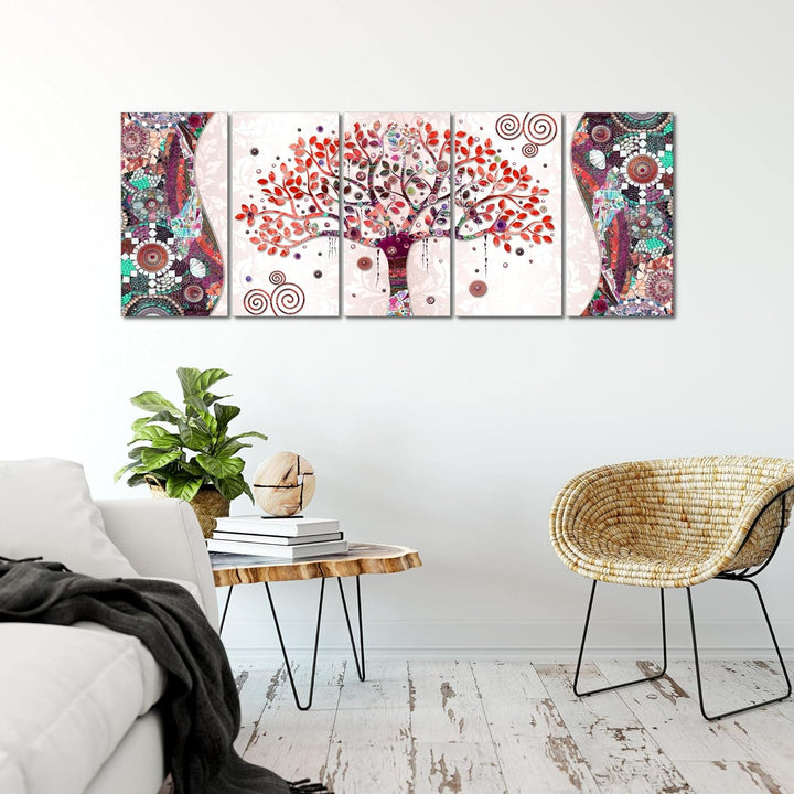 Runa Art Wandbild XXL Gustav Klimt - Baum des Lebens Wohnzimmer 200 x 80 cm Rosa 5 Teilig - Made in