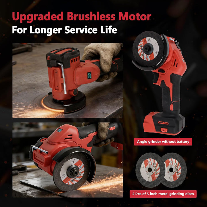 Akku-Winkelschleifer für Milwaukee 18 V, bürstenloser Mini-Winkelschleifer, 20.000 U/min 75 mm klein
