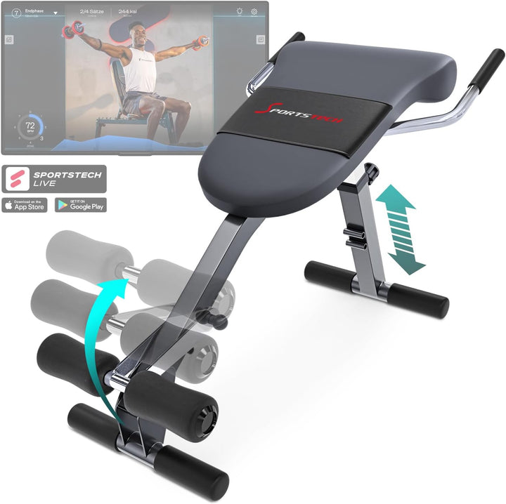 Sportstech einzigartiger 3in1 Rücken- & Bauchtrainer, Schrägbank Hantelbank klappbar, Multifunktion