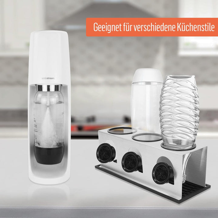 ACTIV CUISINE Flaschenhalter für Sodastream Duo Crystal Flaschen, 3er Edelstahl Abtropfhalter, Abtro