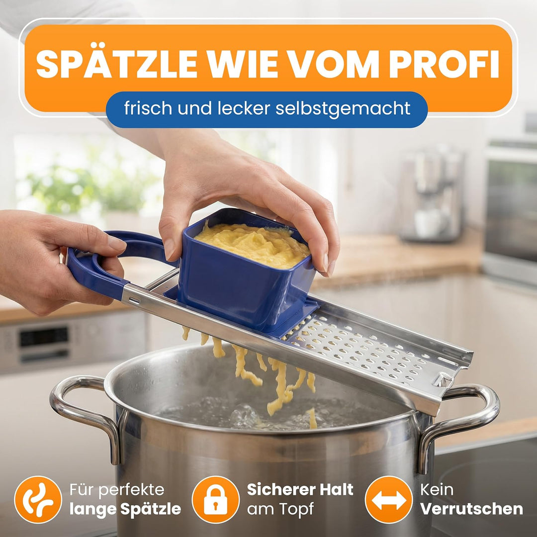 EUROHOME Spätzlereibe Edelstahl Kunststoff mit "Nase" für lange Spätzle - Spätzlehobel 33 x 11 x 6,3