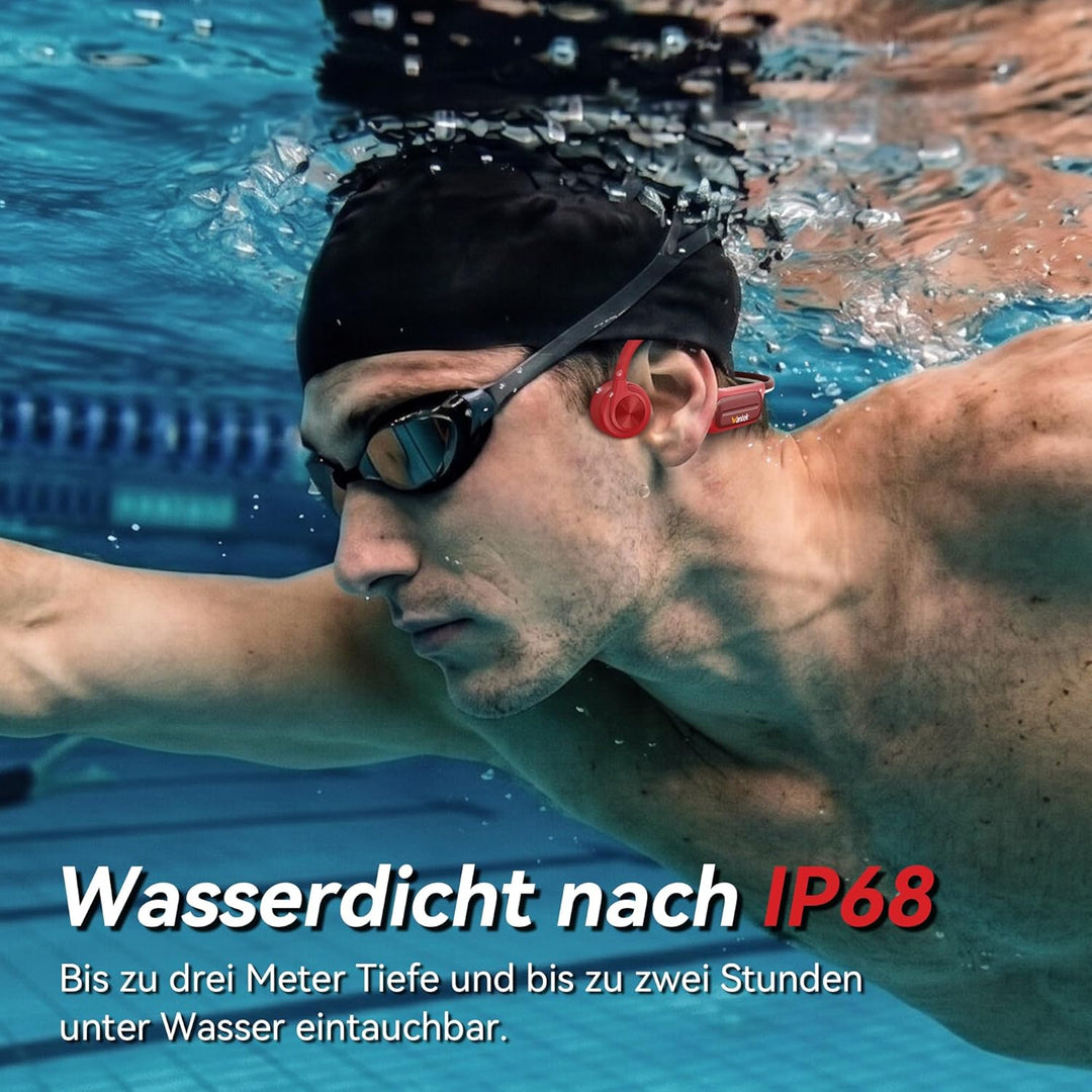 Wantek Knochenschall Kopfhörer Schwimmen IP68 Wasserdicht, Bluetooth 5.3 Open Ear Kopfhörer mit 32GB