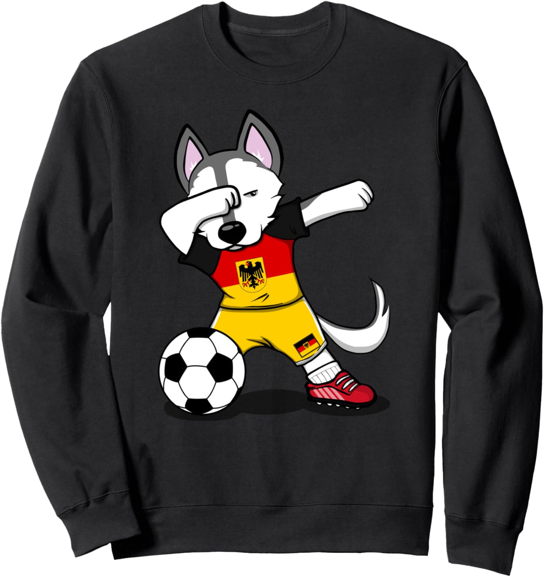 Tupfen Husky Dog Deutschland Fussball - Deutsche Flagge Sweatshirt