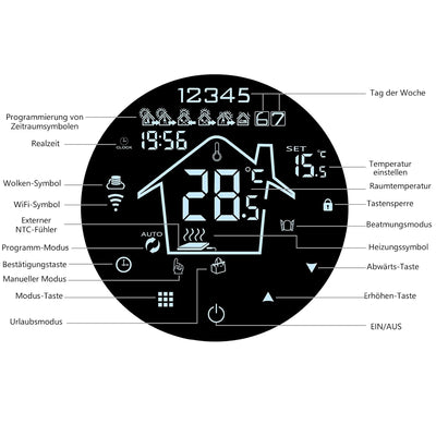 KETOTEK Thermostat Elektrische Fussbodenheizung WLAN 230V 16A, WiFi Raumthermostat Fussbodenheizung