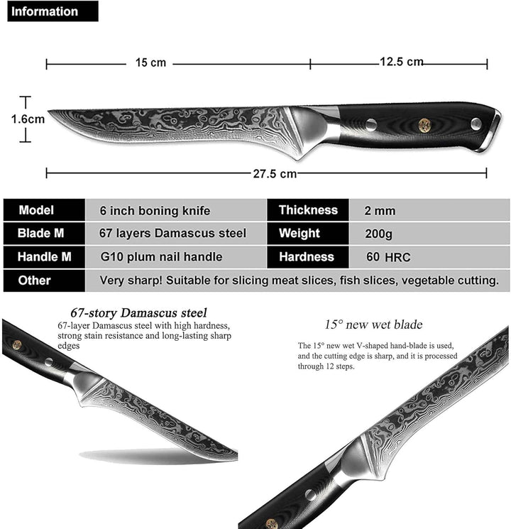 Muxel Damascus 67 Lagen 6 inch Ausbeinmesser Boning Knife Profi Messer Edelstahl