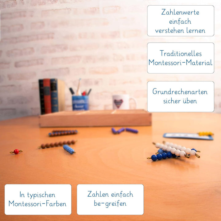MontiPlu – Farbiges Montessori-Perlenmaterial zum Üben vieler Rechenaufgaben: ideal für Schule, Nach