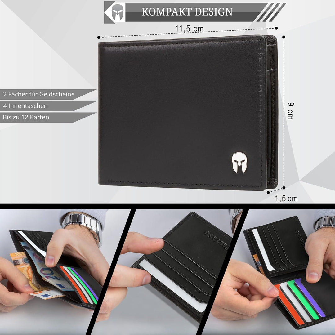 SPARTANO Herren Geldbörse, Herren Wallet mit RFID-Schutz, mit Münzfach, Portemonnaie mit 11 Kreditka