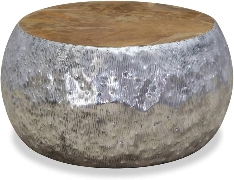 vidaXL Teak Beistelltisch Alu Couchtisch Kaffeetisch Wohnzimmertisch Sofatisch