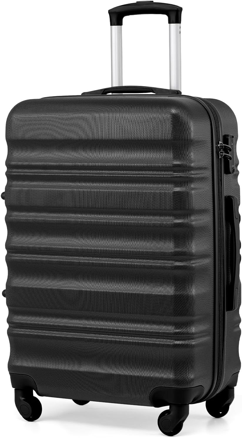 COOLIFE Hartschalen-Koffer Trolley Rollkoffer Reisekoffer mit TSA-Schloss und 4 Rollen (Schwarz, Mit
