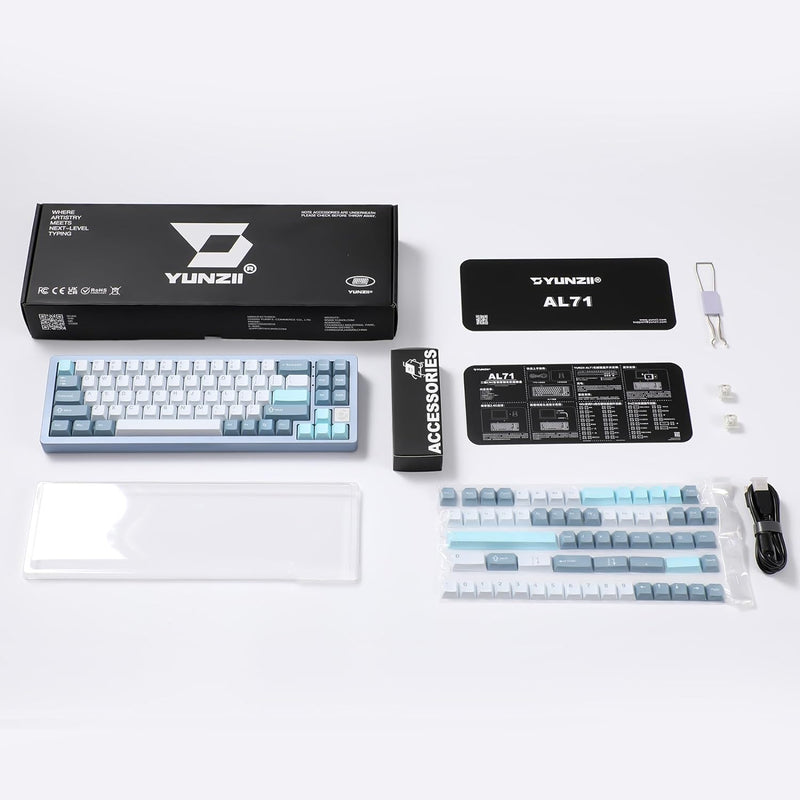 YUNZII AL71 68% mechanische Tastatur, All-Aluminium CNC, Hot-Swap-Ring, 2.4GHz Wireless BT5.0/USB-C