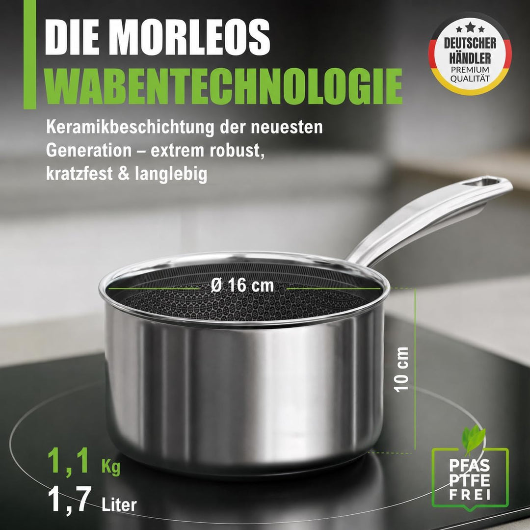 Stielkasserolle kratzfeste Antihaft-Waben-Keramikbeschichtung - 1,7 Liter, Ø 16x10 cm, 1,3 kg - mit