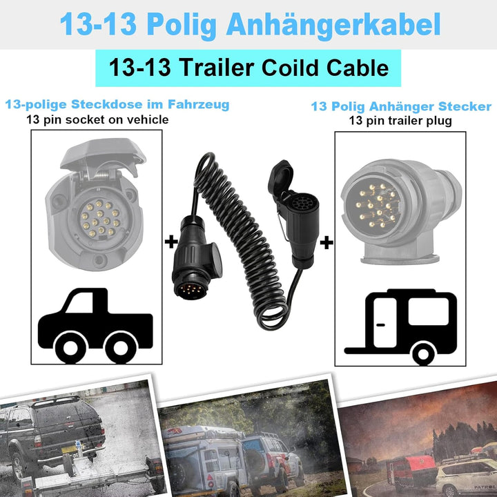13 polig auf 13 polig Anhängerkabel, 13 polig Verlängerungskabel 3 Meter, 13 polig auf 13 polig Adap
