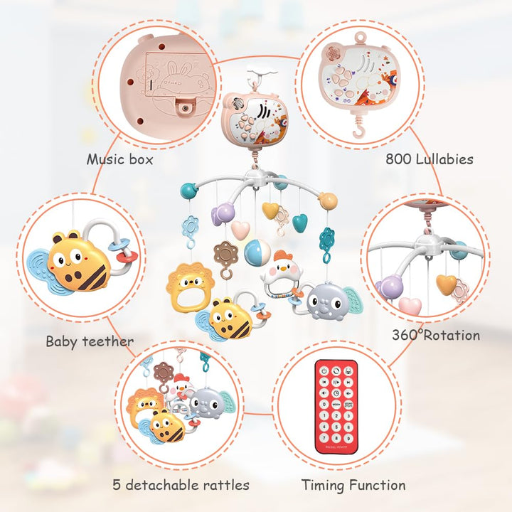 Aolso Babybett-Spielzeug, Mobile für Babybett, Baby Einschlafhilfe Musikspielzeug mit süssen Tieren,