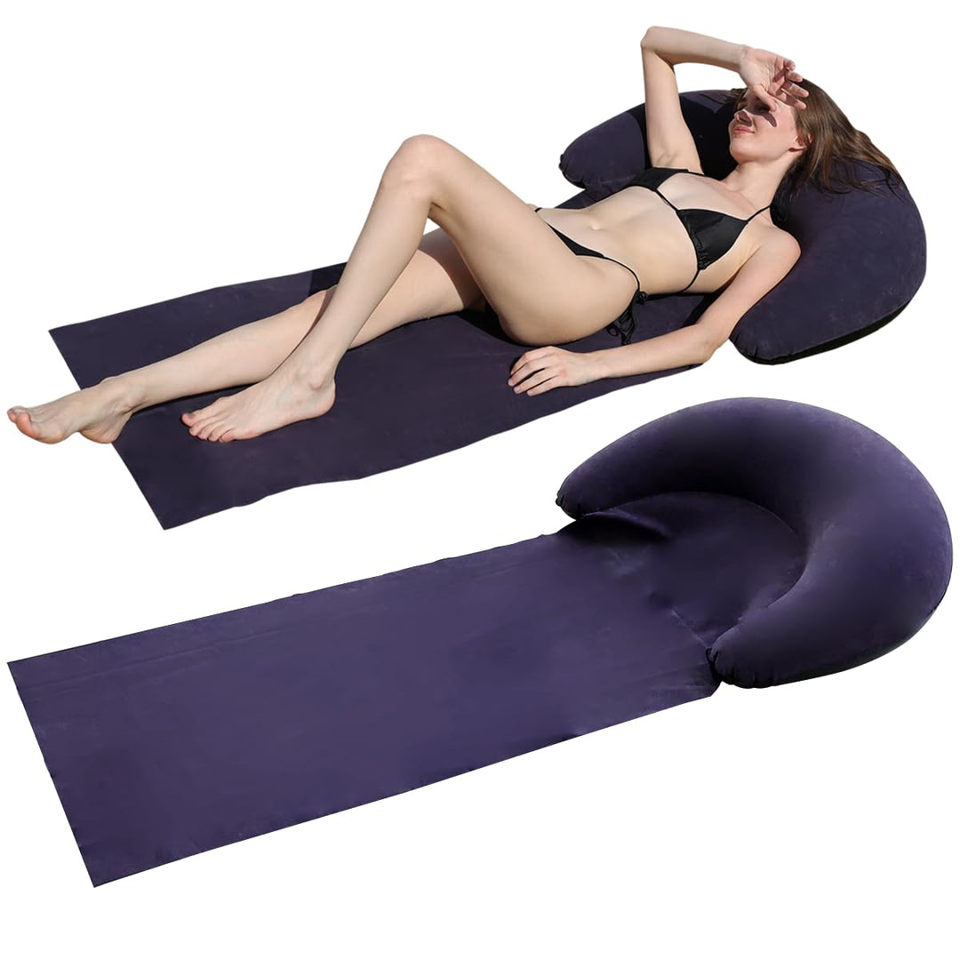 Aufblasbare Strandmatte Liegestuhl, Outdoor Sonnenbad-Schlafmatte mit aufblasbarem Kissen, tragbares