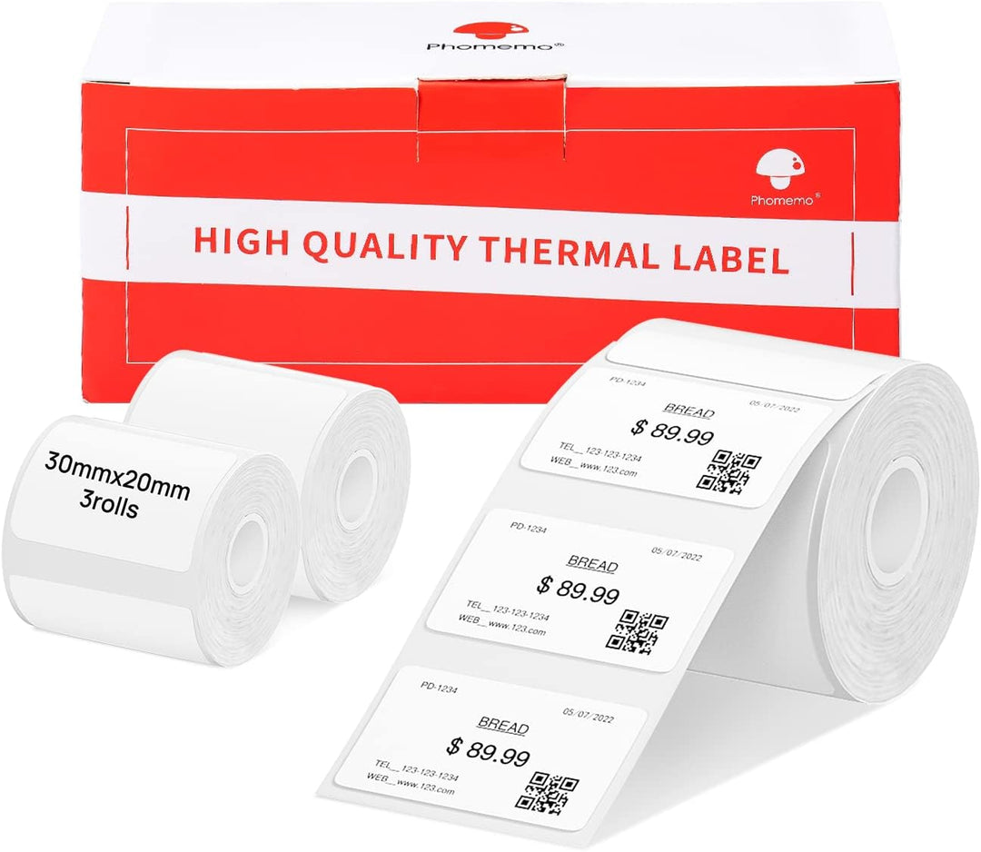 3 Rollen Phomemo M120/M110 Etiketten, 1.18"x 0.78" (30 x 20 mm) Thermoetikettenpapier für Phomemo M1