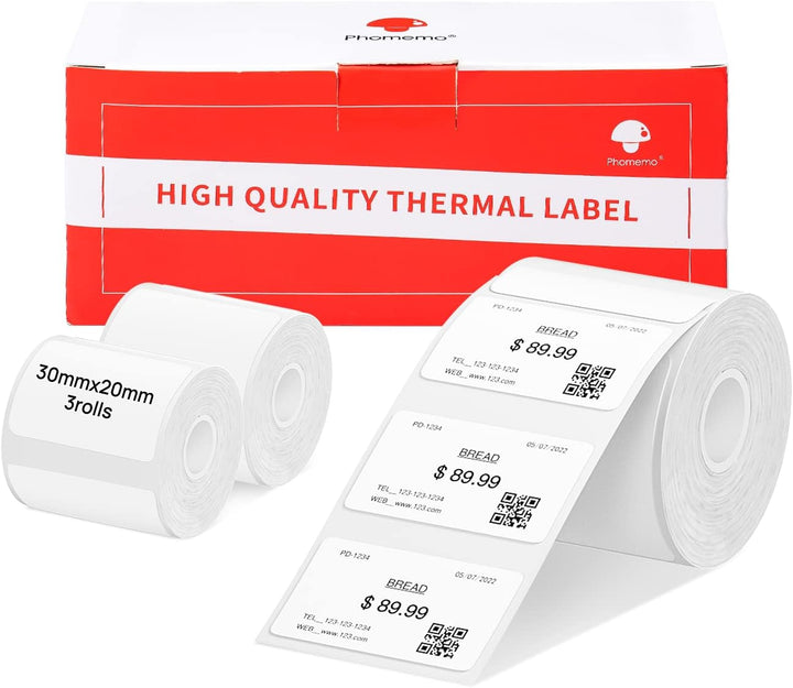 3 Rollen Phomemo M120/M110 Etiketten, 1.18"x 0.78" (30 x 20 mm) Thermoetikettenpapier für Phomemo M1