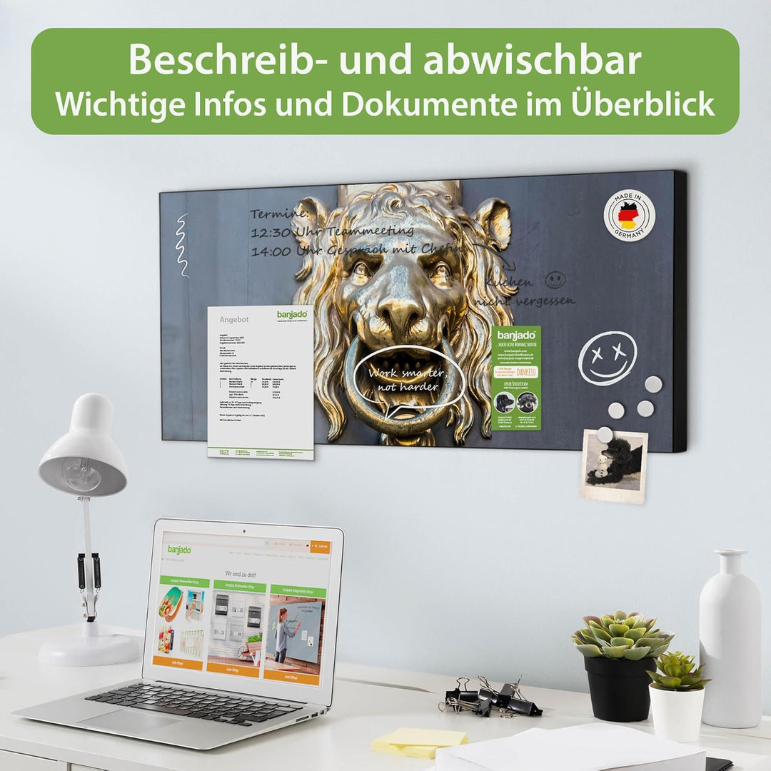 banjado Magnettafel schwarz 78 x 37cm / Magnetwand Metall/Magnetpinnwand als Memoboard/Pinnwand Magn