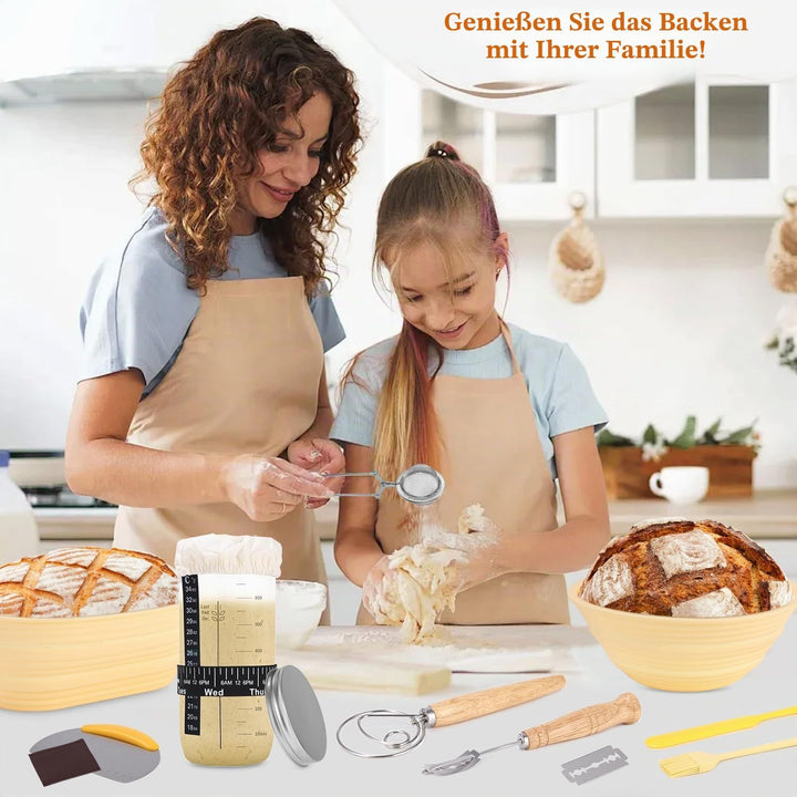 Gärkörbchen, 12-Teilig Sauerteig Starter Set, 2 Gärkorb Set aus Silikon - Gärkörbchen Oval und Rund,