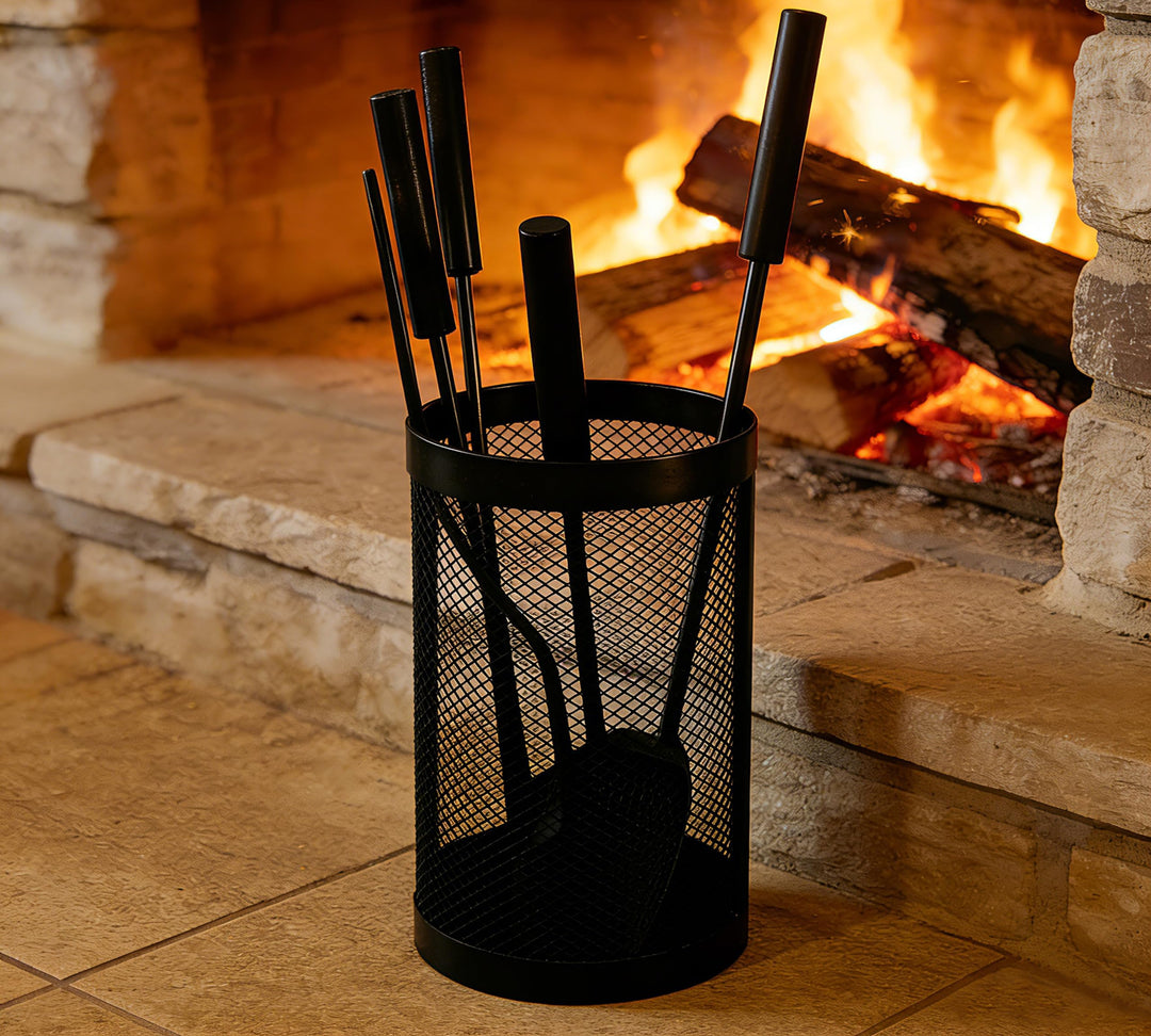 Kingson Kaminbesteck-Set, abgerundet, inkl. Eimer, Schaufel, Schürhaken, Bürste und Zange, 17 x 35 c