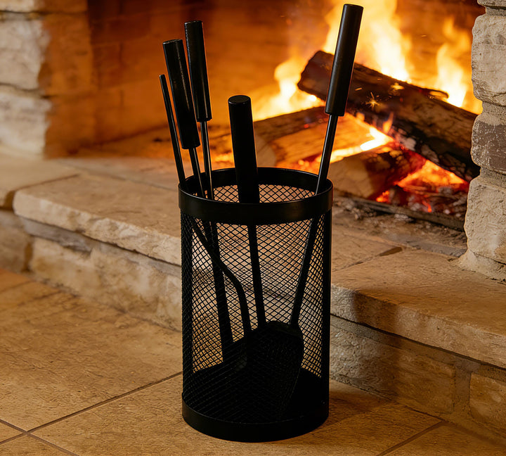 Kingson Kaminbesteck-Set, abgerundet, inkl. Eimer, Schaufel, Schürhaken, Bürste und Zange, 17 x 35 c