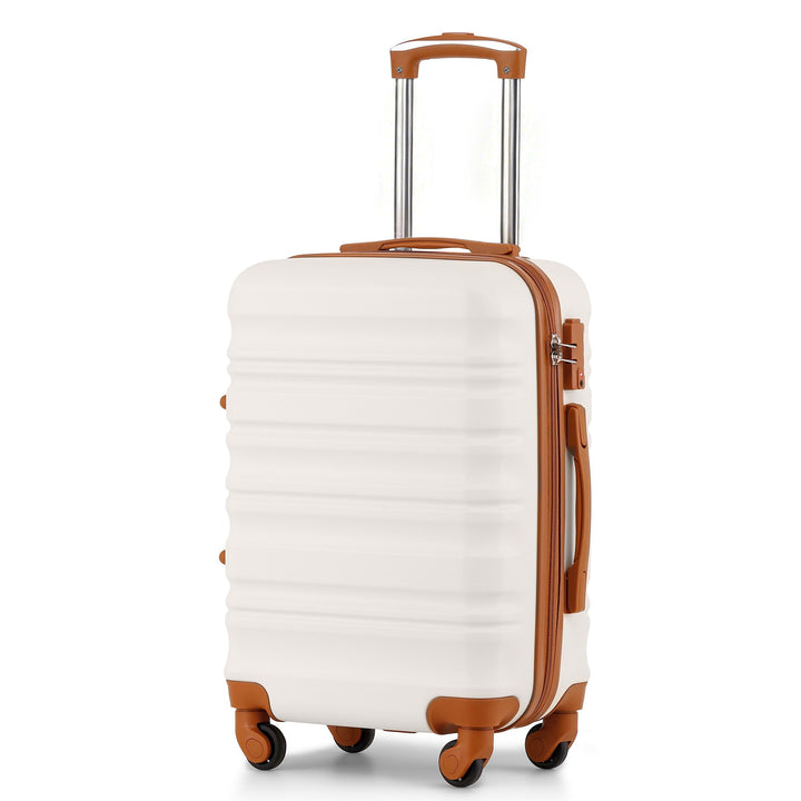 COOLIFE Hartschalen-Koffer Trolley Rollkoffer Reisekoffer mit TSA-Schloss und 4 Rollen (Weiss/Braun,