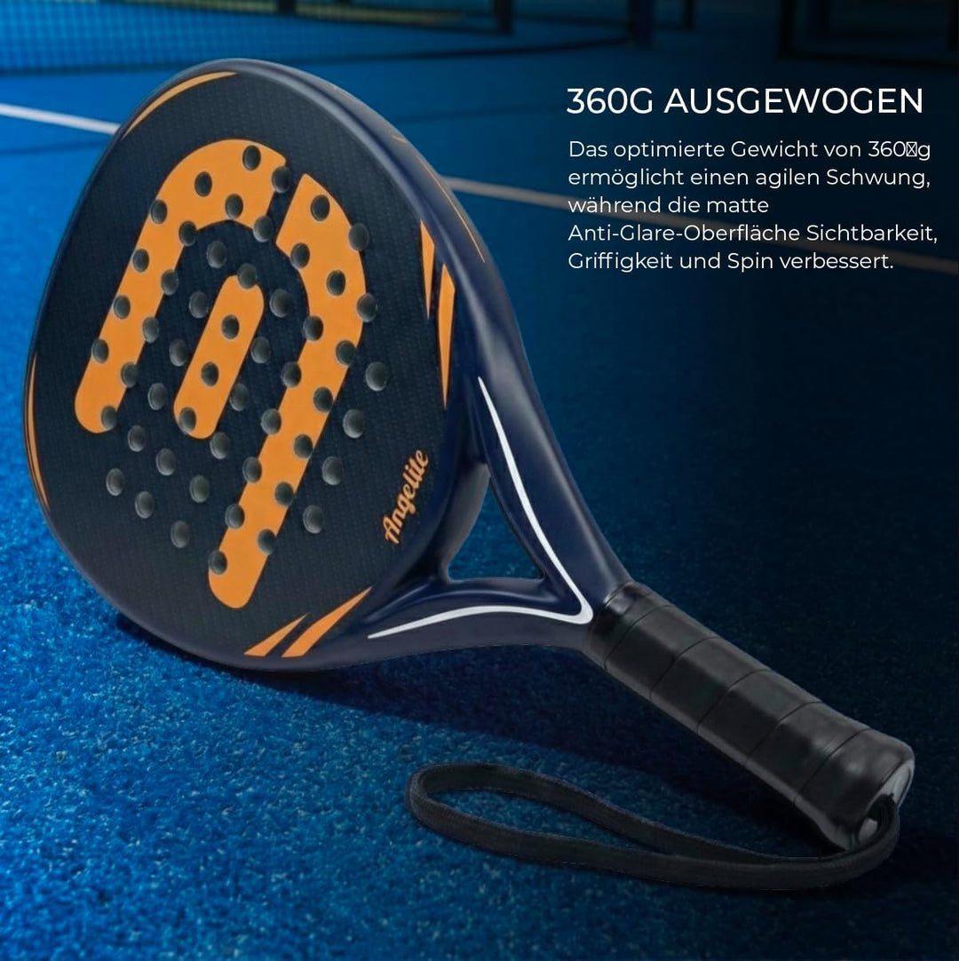Padel Schläger von Angelite mit 2 Jahren Garantie | 360 g Leichter und robuster Carbonfaser-Rahmen,