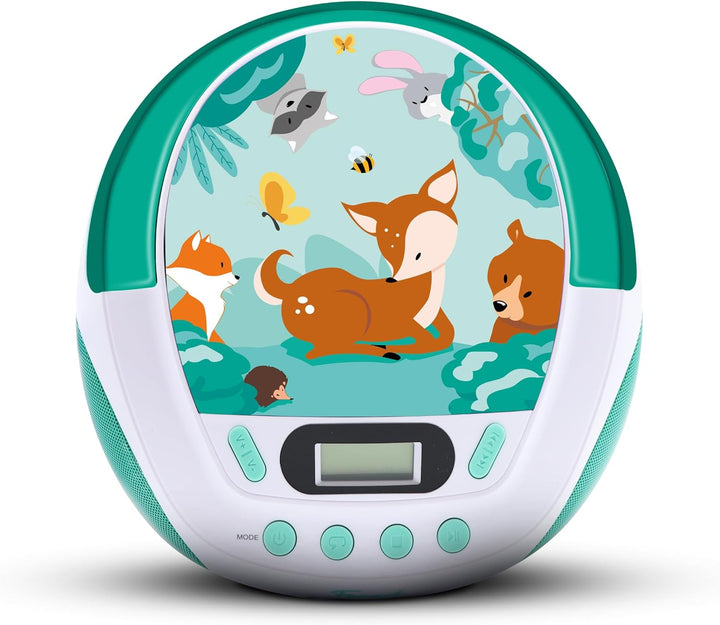 Metronic 477147 CD-MP3-Player Forest Kinder mit USB-Port und Audio-Eingang, Kopfhörerausgang, grün,