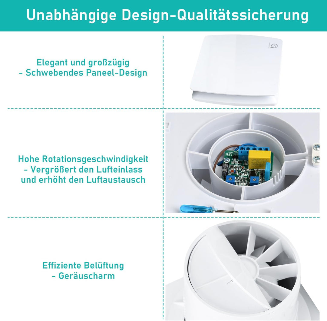 Badlüfter 100mm mit Feuchtigkeitssensor und Rückstauklappe timer, Bad Lüfter Badezimmerlüfter Abluft