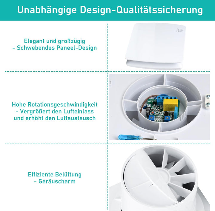 Badlüfter 100mm mit Feuchtigkeitssensor und Rückstauklappe timer, Bad Lüfter Badezimmerlüfter Abluft