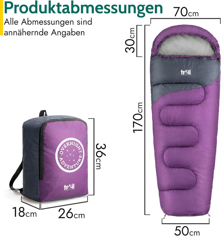 Trail Schlafsack Kinder Mumienschlafsack als Schlafsack 3 Jahreszeiten für Camping – 300gsm – für Ju
