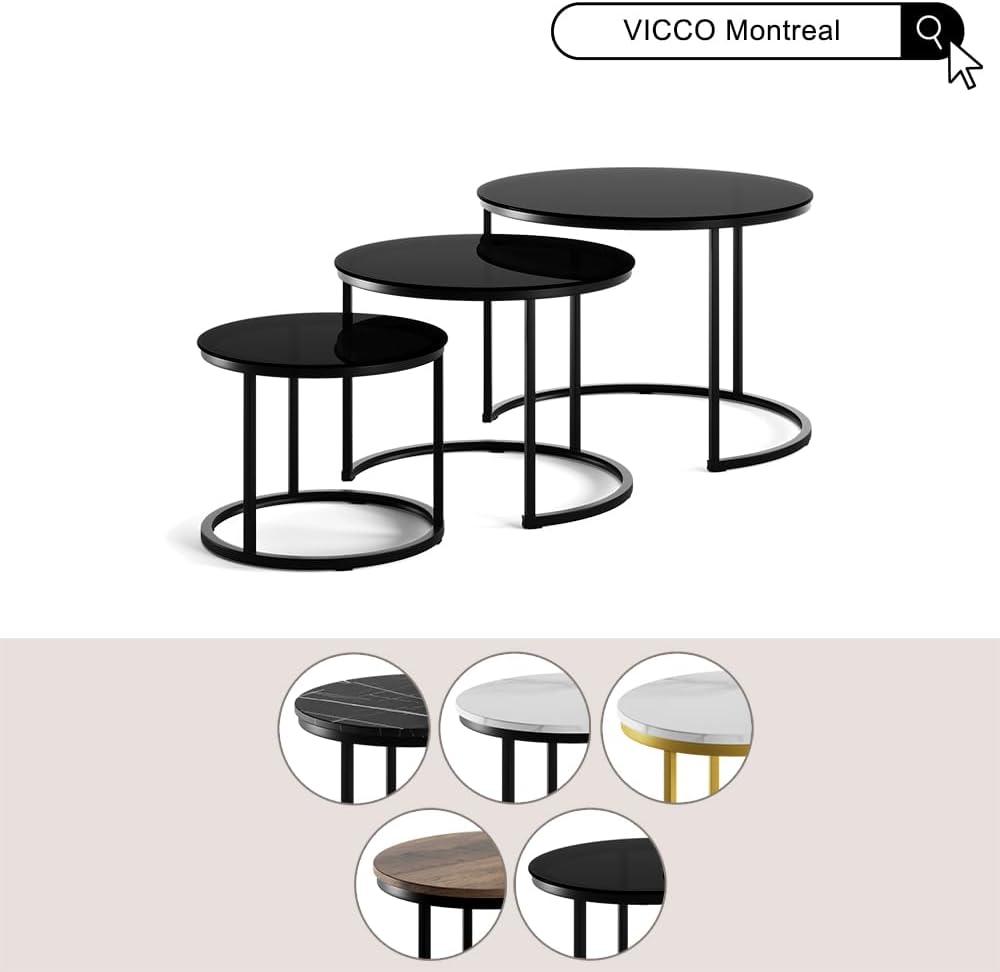 Vicco Couchtisch-Set Montreal, Weiss/Schwarz, 55 x 55 cm 3 Teile, platzsparend klappbar und vielseit