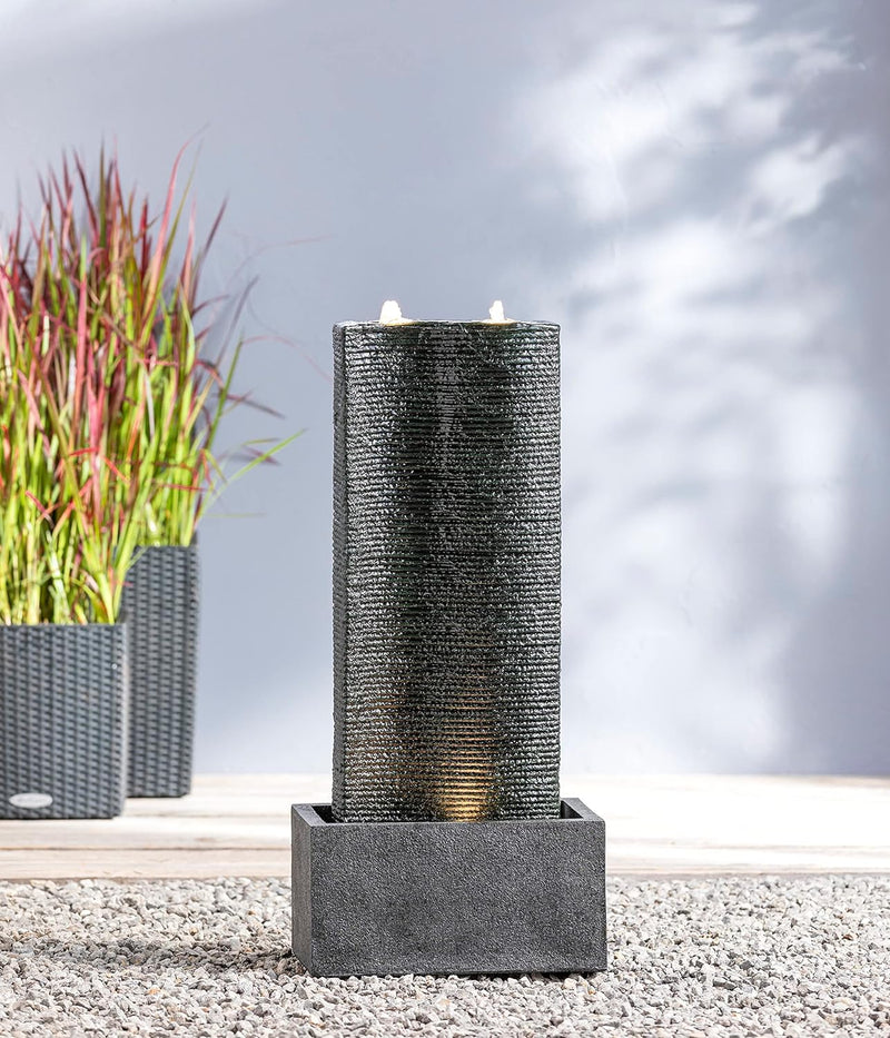 Dehner Gartenbrunnen Muro mit LED Beleuchtung, Steinoptik, ca. 80.5 x 37 x 22.5 cm, Polyresin, dunke