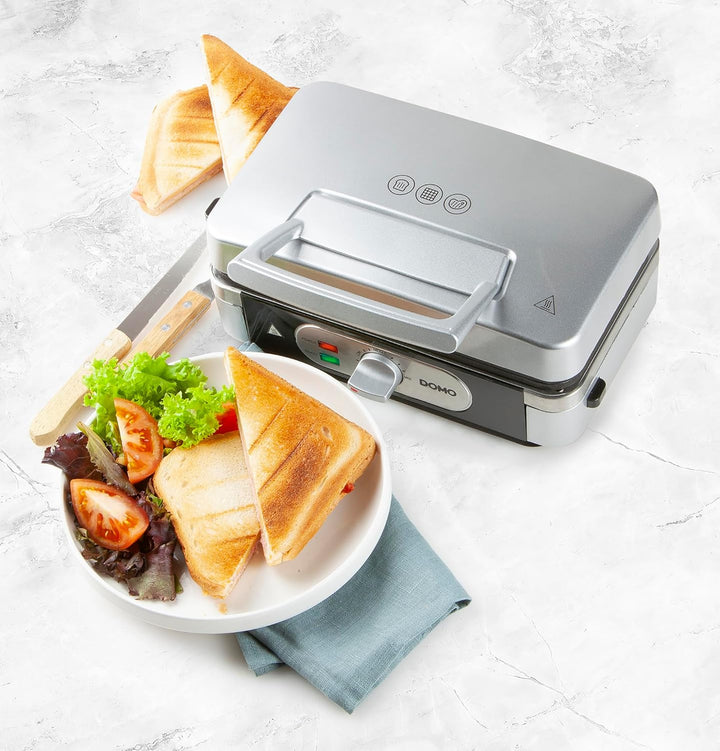 Domo DO9136C Sandwichtoaster 3-in-1, 1 Liter, Silber, Schwarz