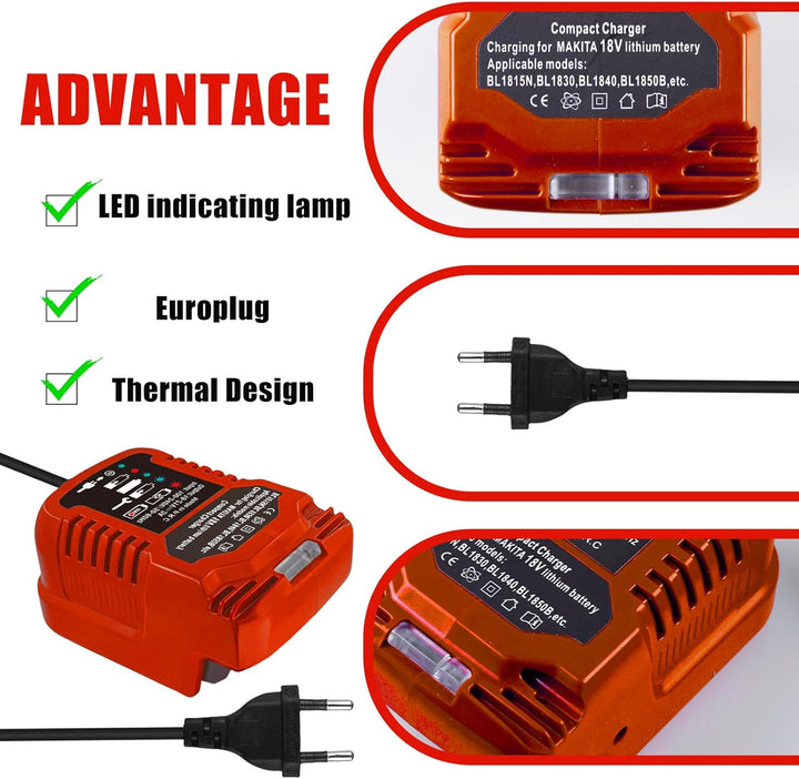 Ersatz PXC Ladegerät für Einhell 18V Power X-Change Akku, Auto-Ladegerät kompatibel mit Einhell 18V