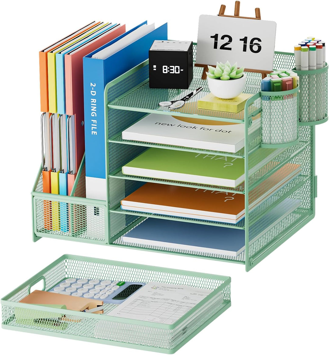 Marbrasse Schreibtisch Organizer mit Aktenhalter, 5 Ebenen Papier Briefablage mit Schublade und 2 St