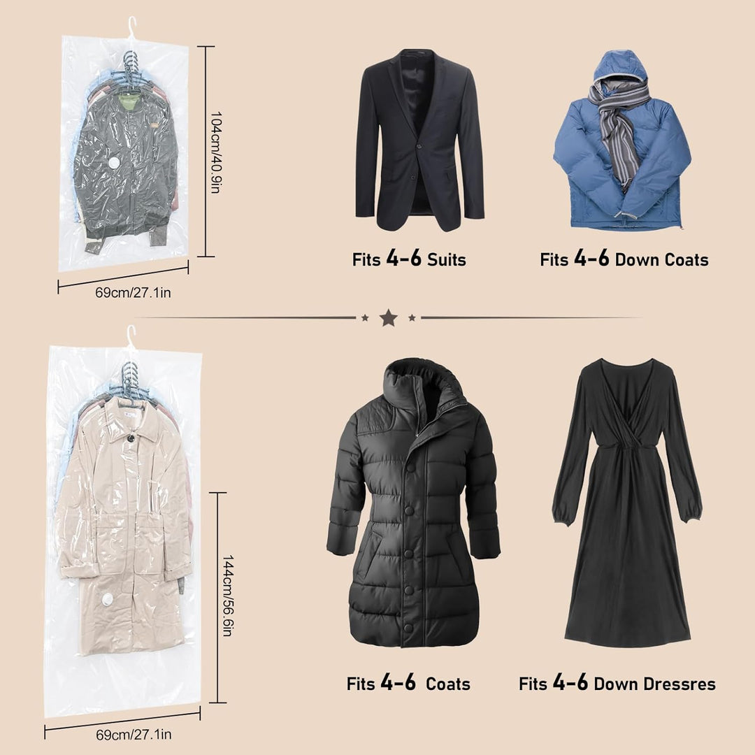 Vakuumbeutel zum Aufhängen, platzsparend, 4 Stück, für Kleidung, Anzüge, Kleider, Mäntel oder Jacken