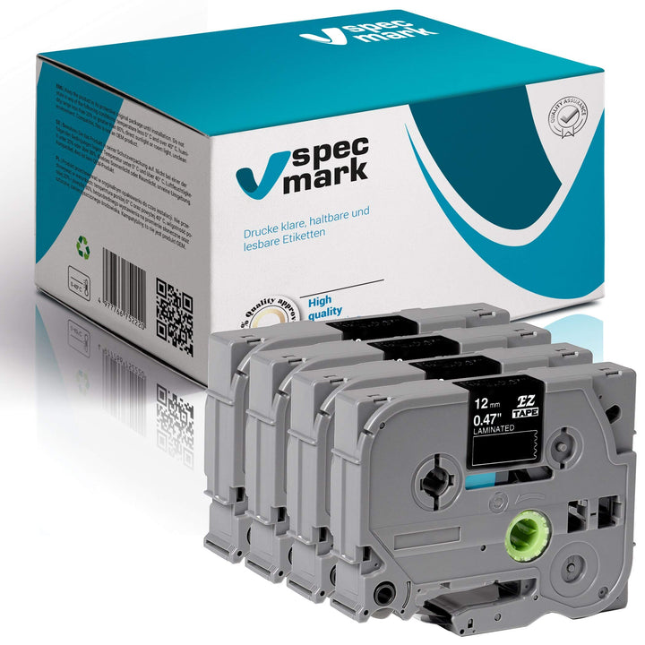 Schriftband TZe-334 12mm x 8m Satz x 4 St. Gold auf Schwarz Band kompatibel mit allen Drucker Brothe