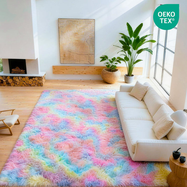 MARATIP Plüsch Teppich,Flauschiger Teppich Rund,grosse Grösse modernes Wohnzimmer,Kinder Mädchen,wei