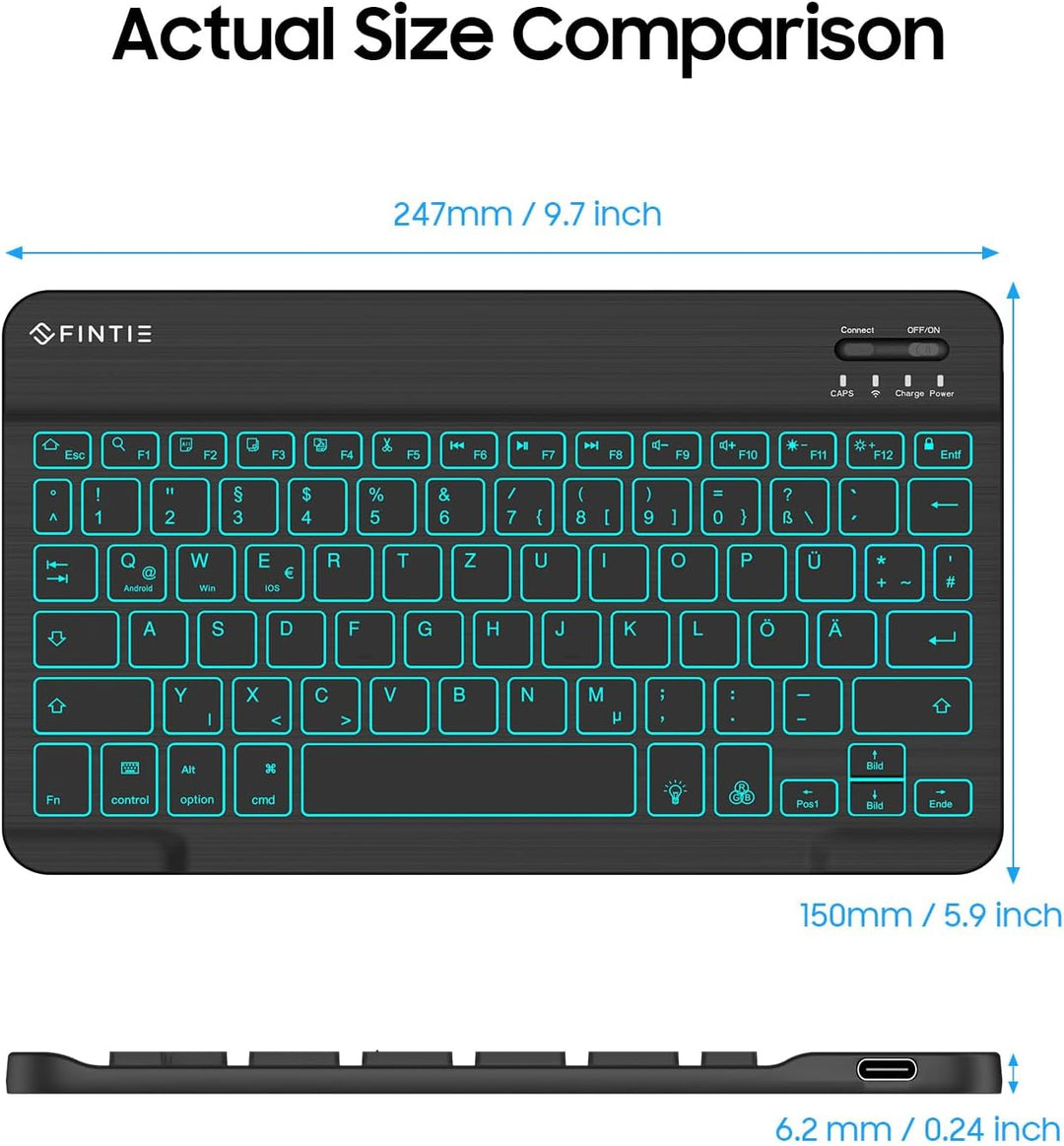 FINTIE Bluetooth Tastatur mit Hintergrundbeleuchtung in 7 Farben, Tablet Tastatur mit deutschem Layo
