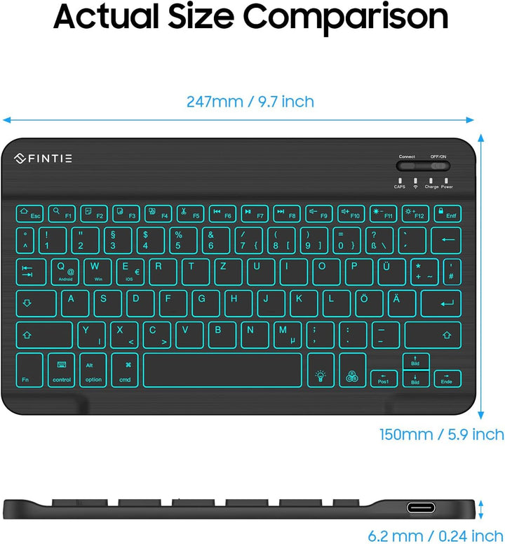 FINTIE Bluetooth Tastatur mit Hintergrundbeleuchtung in 7 Farben, Tablet Tastatur mit deutschem Layo
