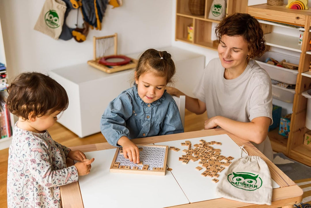 Natureich Hundertertafel Montessori Mathematik Puzzle Spielzeug Holz zum Zahlen Lernen mit Zahlenfel