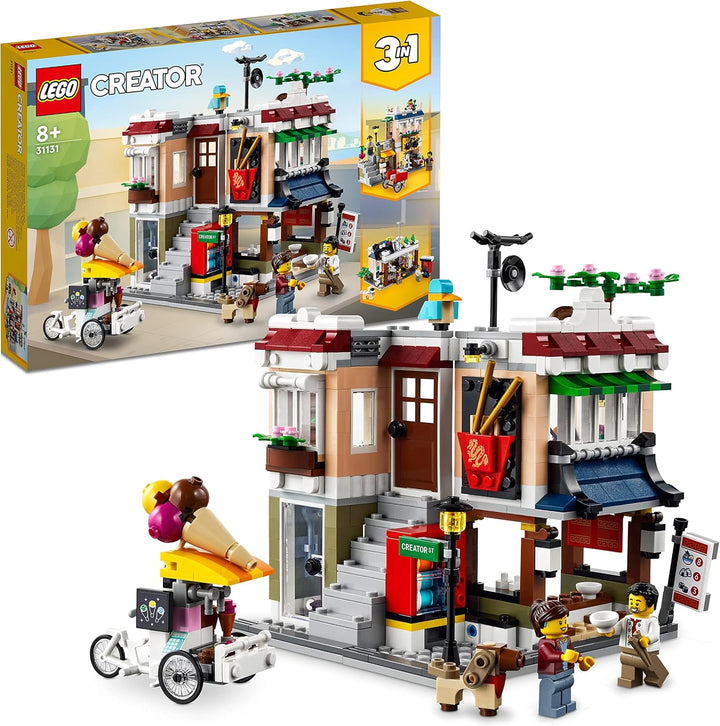 LEGO 31131 Creator Nudelladen, Fahrradladen und Spielhalle, 3in1 Konstruktionsspielzeug mit Zubehör