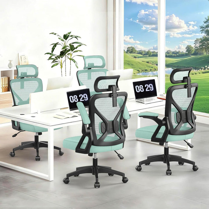 Bürostuhl, ergonomischer Schreibtischstuhl mit gepolsterter Lendenwirbelstütze und hochklappbaren Ar